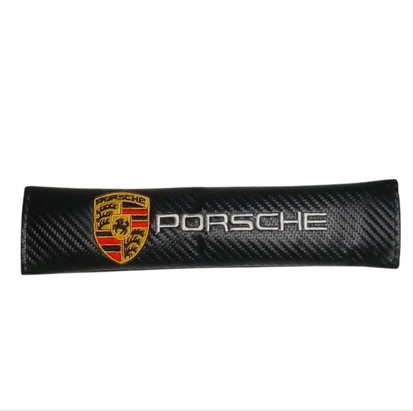 Porche Seat Belt Cover Embroidered Black Velcro - Picture 1 of 15